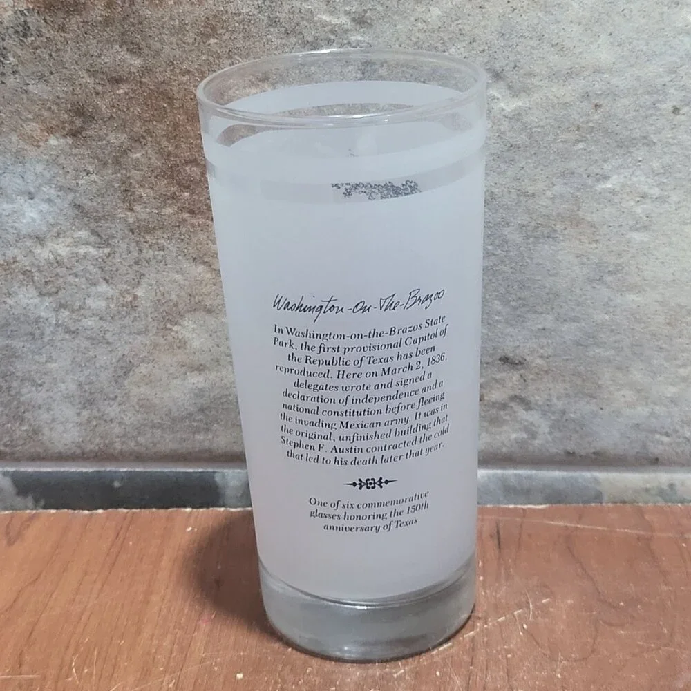 Texas 150th Anniversary Commemorative Frosted Glass Washington On The Brazos 198